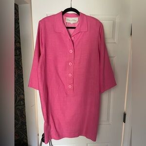 Vintage Oscar de la Renta Pink Linen Button-Down Dress